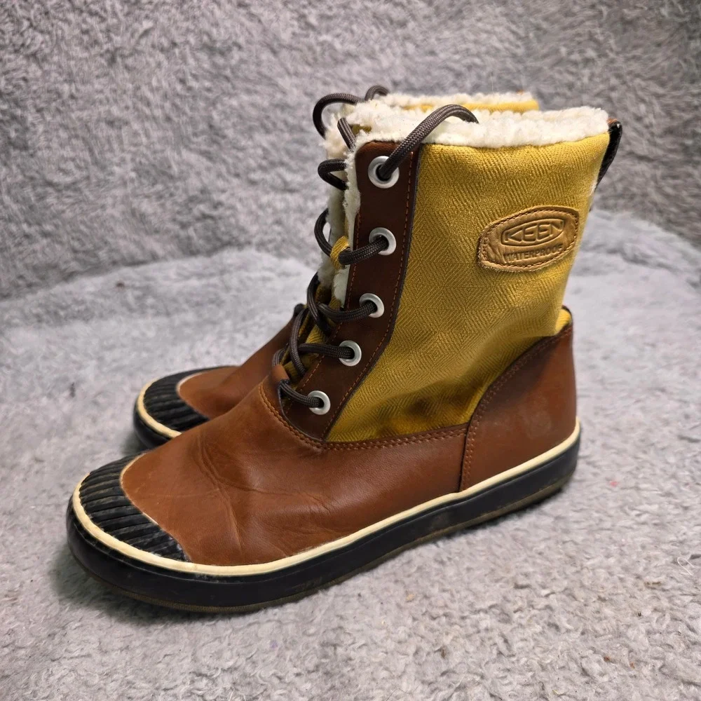 KEEN Elsa Winter Boots Brown Yellow Waterproof Insulated to -20 Women 7.5
